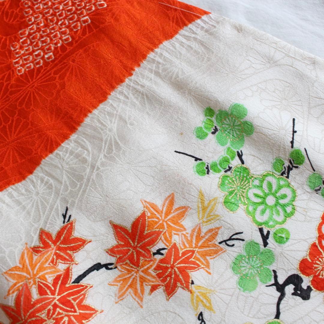 七五三 3歳 子供 女の子 正絹 オレンジ 着物 被布 セット