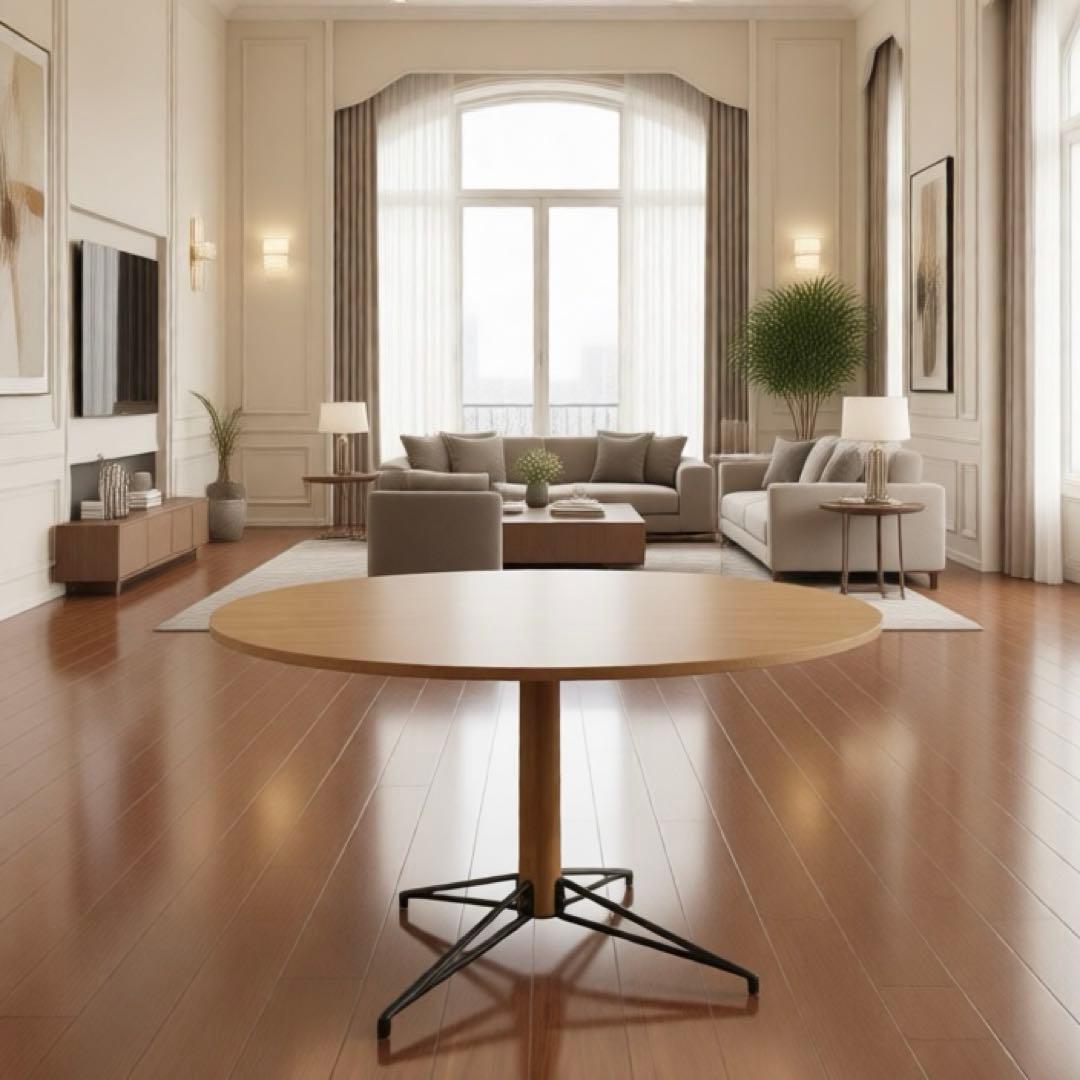 16万円品　高級　ラウンドダイニングテーブル｜オーク無垢風｜アイアン脚