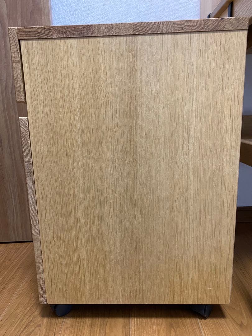 ☆ai☆【無印良品】オーク無垢材デスクキャビネット（ワイド引出2段)