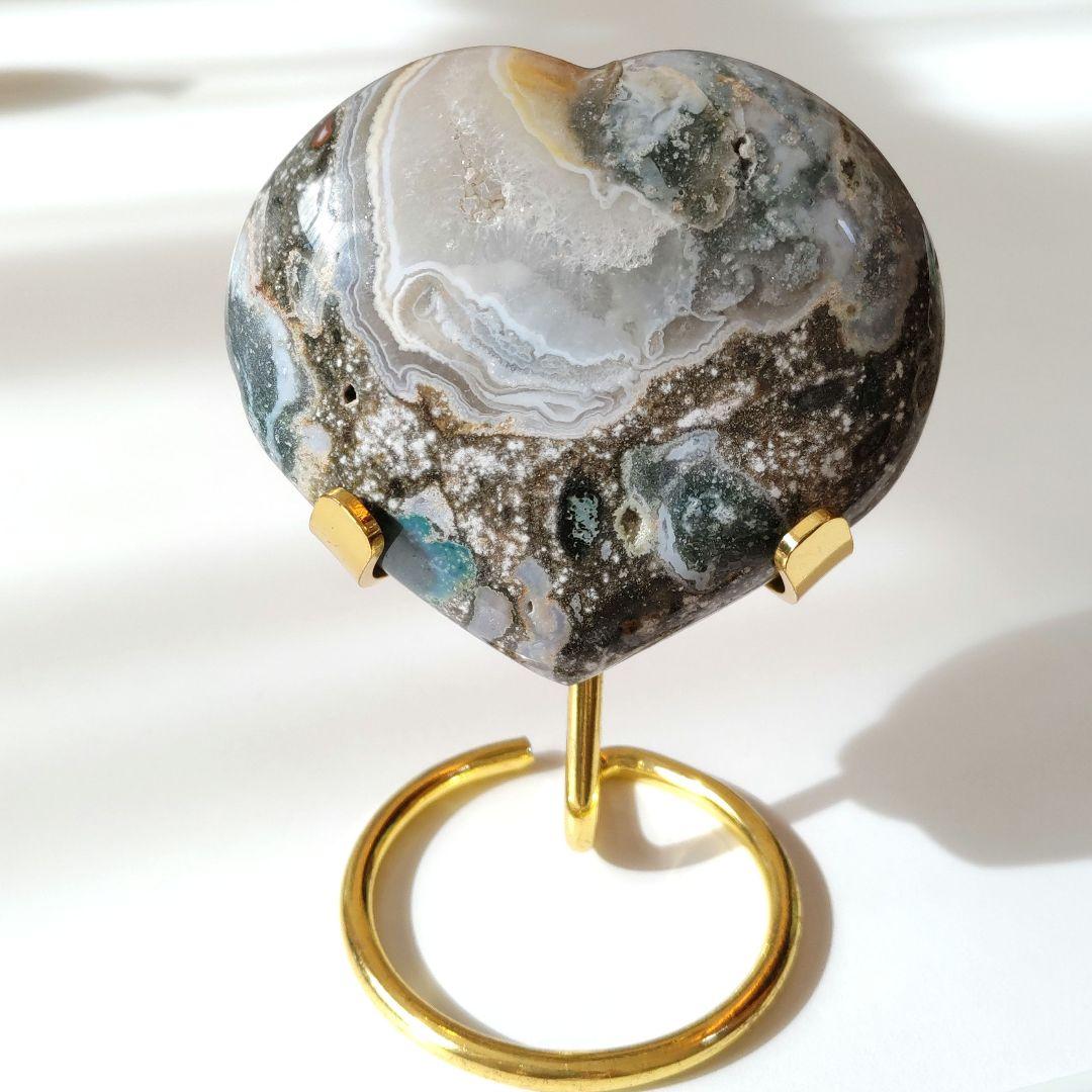 オーシャンジャスパー　ハート（大）　　　台座セット