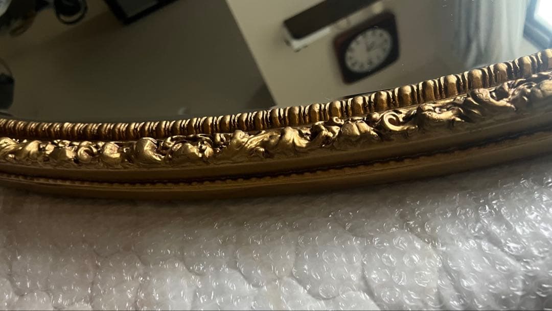 【美品】【最終値下げ】アンティーク　木彫　大型ミラー 壁掛けオーバル型