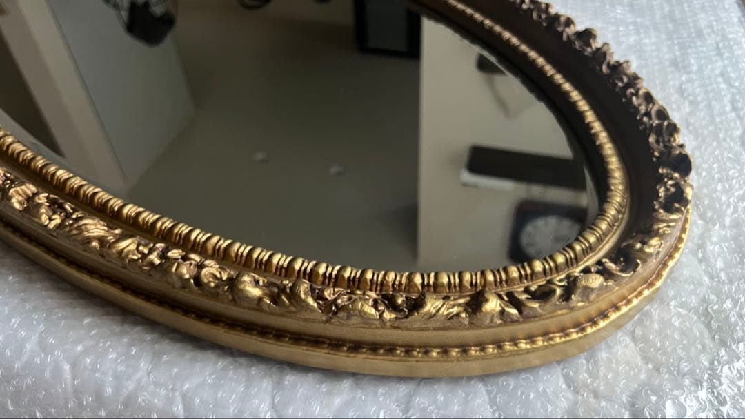 【美品】【最終値下げ】アンティーク　木彫　大型ミラー 壁掛けオーバル型