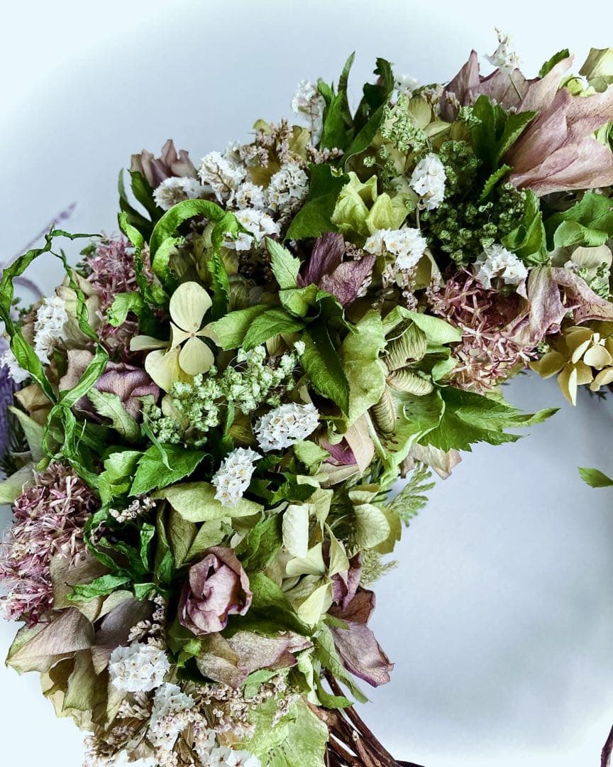 クリスマスローズ　くすみパープル　オーバルハーフリース　ドライフラワー