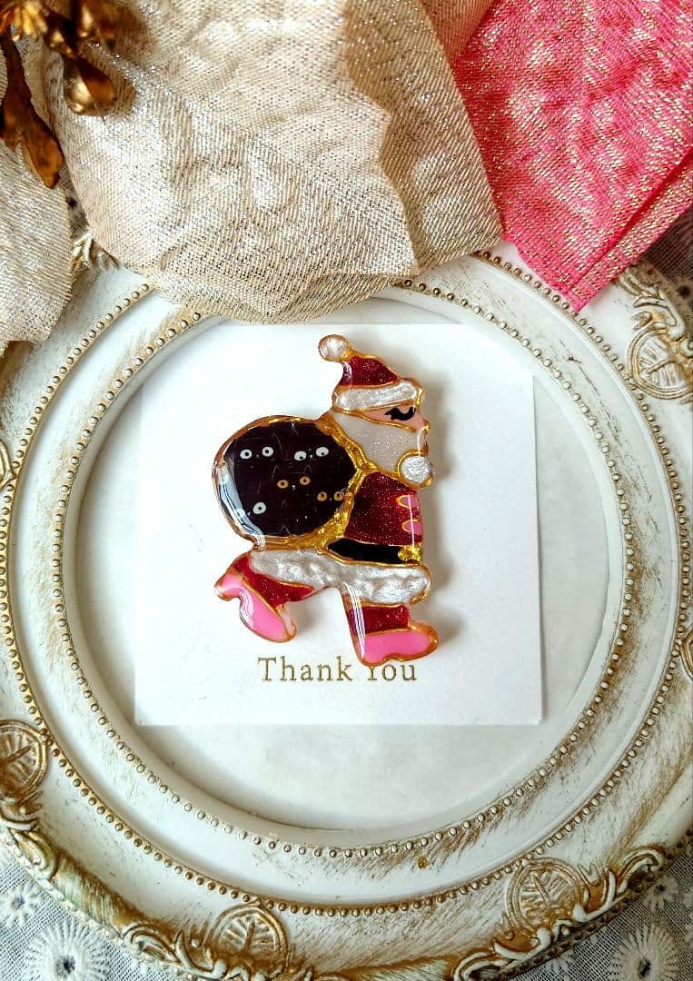 レジン　猫　サンタクロース　ヘアゴム　ブローチ　ポニーフック　No.341