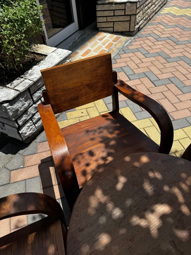 【タイのチェンマイ産】ハンドメイド 木製テーブル&チェア4脚セット (引取限定)