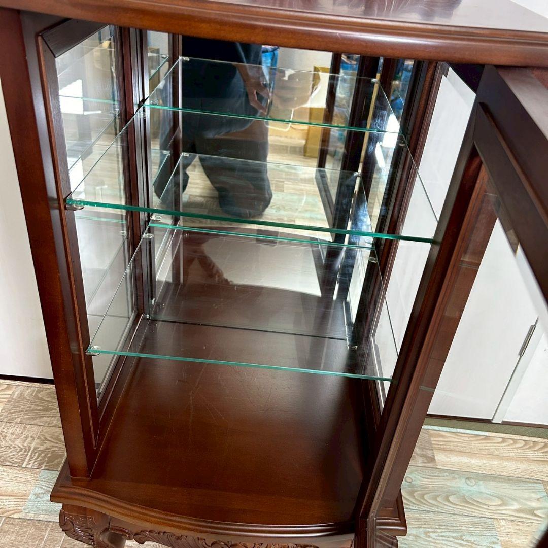 木製キャビネット 猫脚 アンティーク 彫刻 ガラスキャビネット 一点物 希少