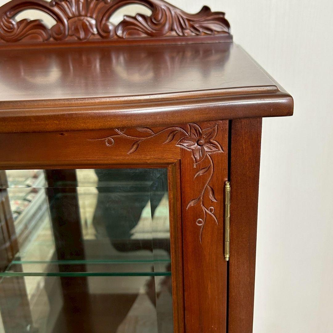 木製キャビネット 猫脚 アンティーク 彫刻 ガラスキャビネット 一点物 希少