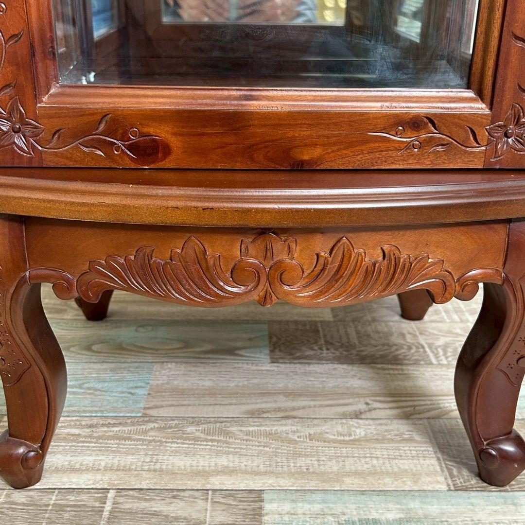 木製キャビネット 猫脚 アンティーク 彫刻 ガラスキャビネット 一点物 希少