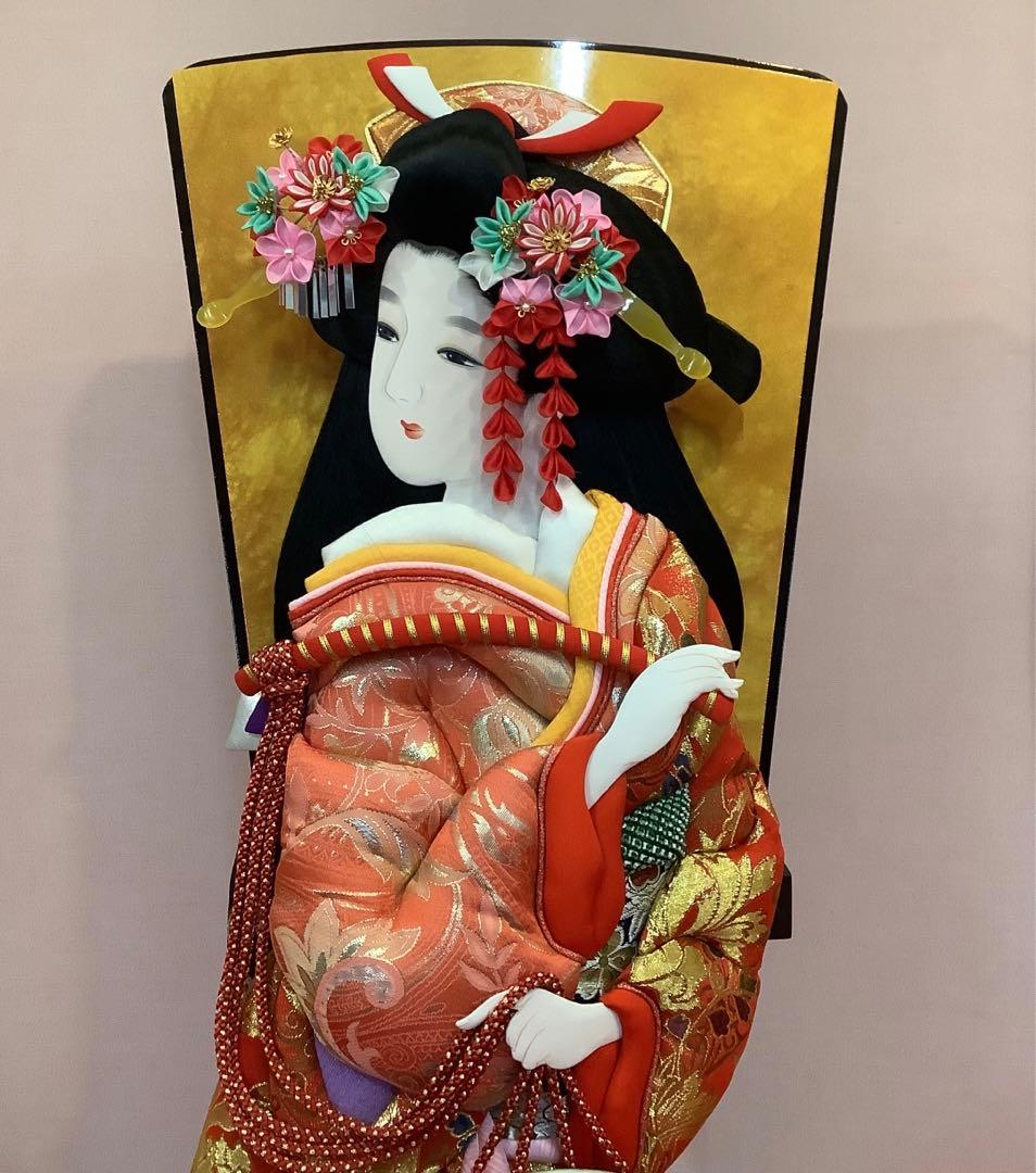 羽子板　大型　23号　台付き　緋扇流古今押絵　汐汲　立札付き