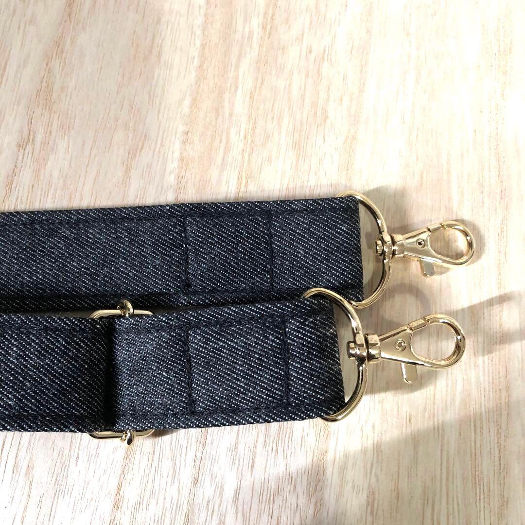 ダル　デニムトートバッグ　ブラック　ゴールド　A4サイズ　両開きファスナー