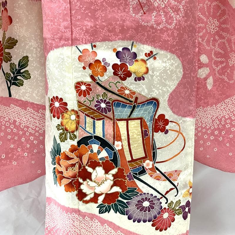 412ag82着物,長襦袢□七五三 七歳 古典柄 絞染め□美品