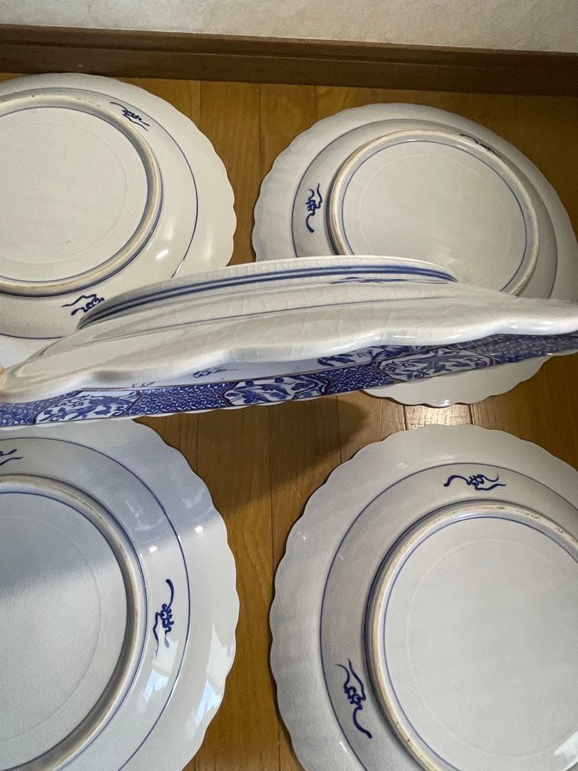 大皿　さわち　飾り皿　約40㎝　松　鳥　青　白　風景　セット　大きい　大きな