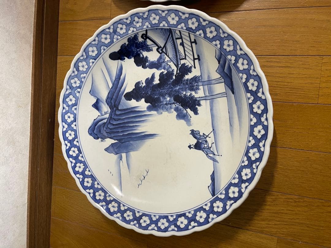 大皿　さわち　飾り皿　約40㎝　松　鳥　青　白　風景　セット　大きい　大きな