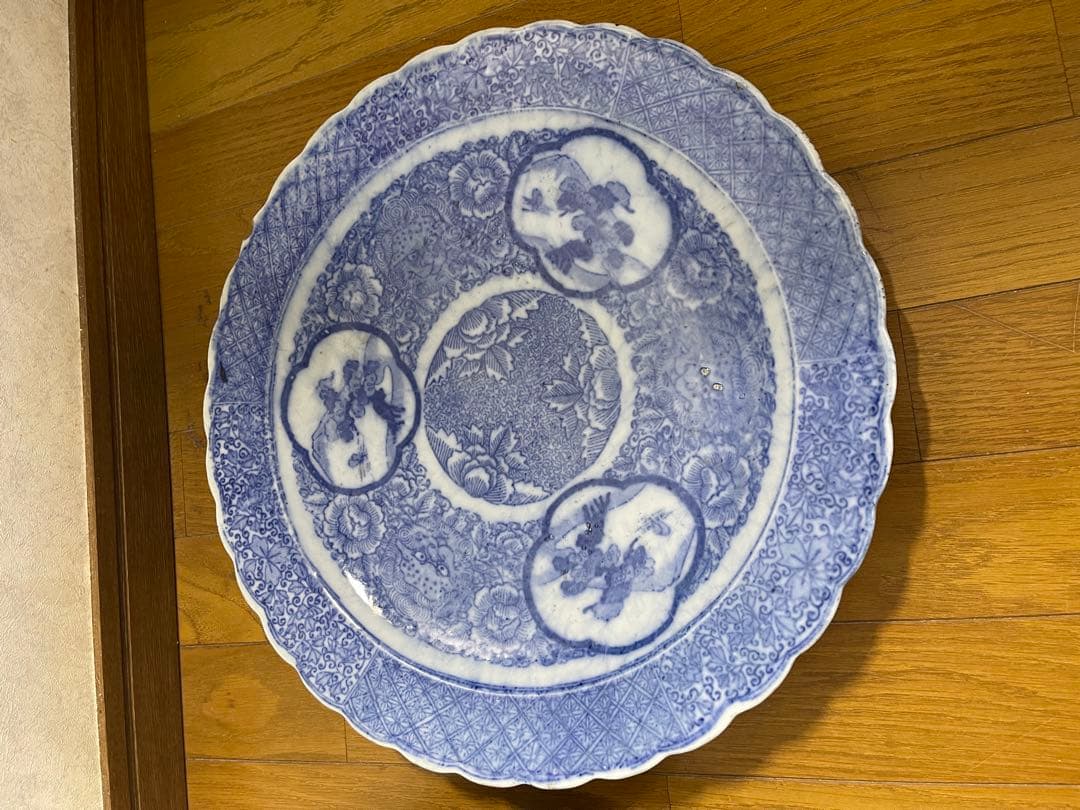 大皿　さわち　飾り皿　約40㎝　松　鳥　青　白　風景　セット　大きい　大きな