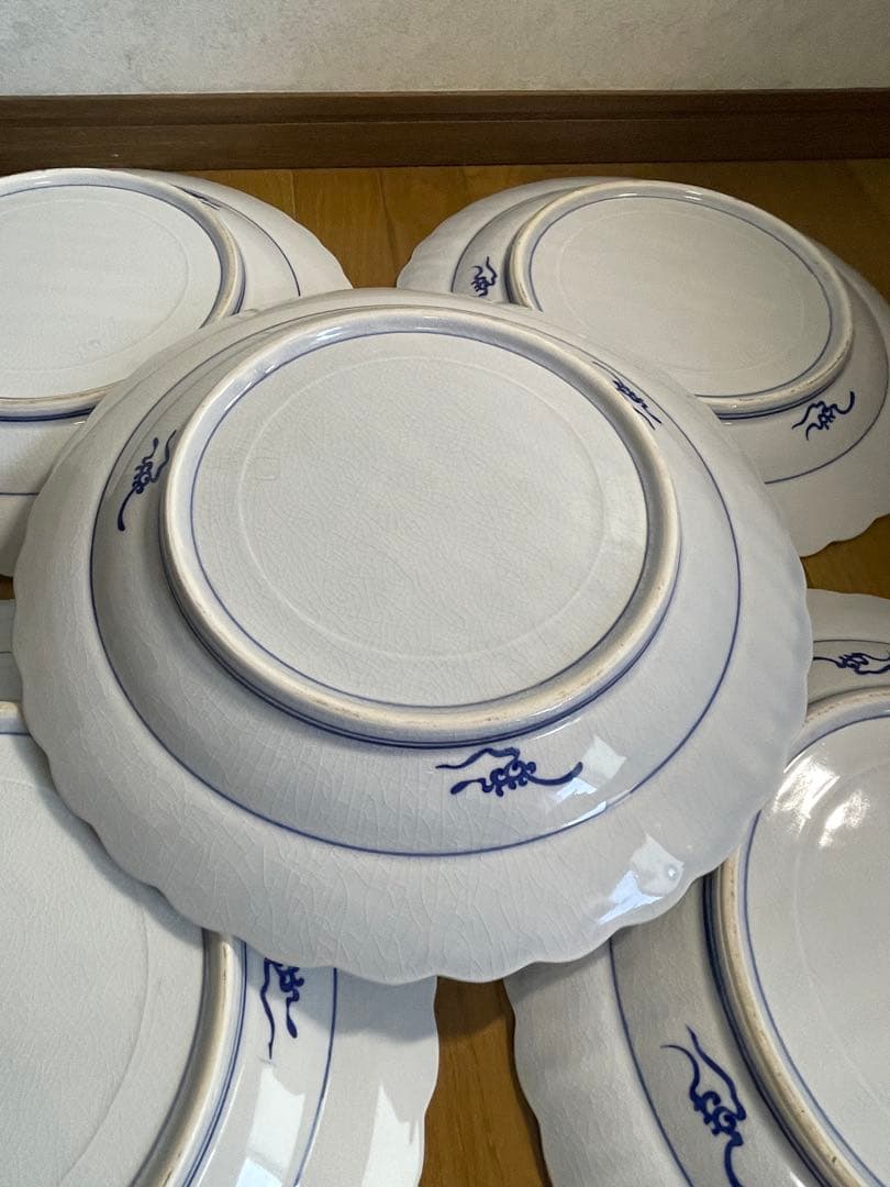 大皿　さわち　飾り皿　約40㎝　松　鳥　青　白　風景　セット　大きい　大きな