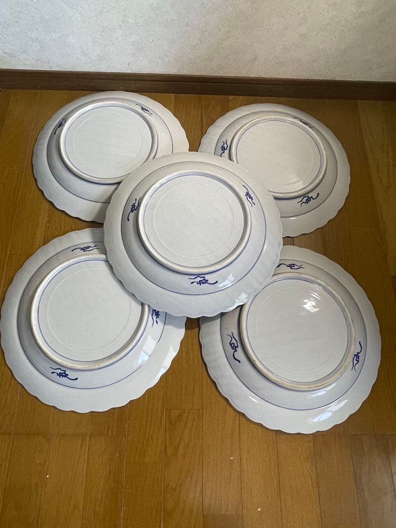 大皿　さわち　飾り皿　約40㎝　松　鳥　青　白　風景　セット　大きい　大きな