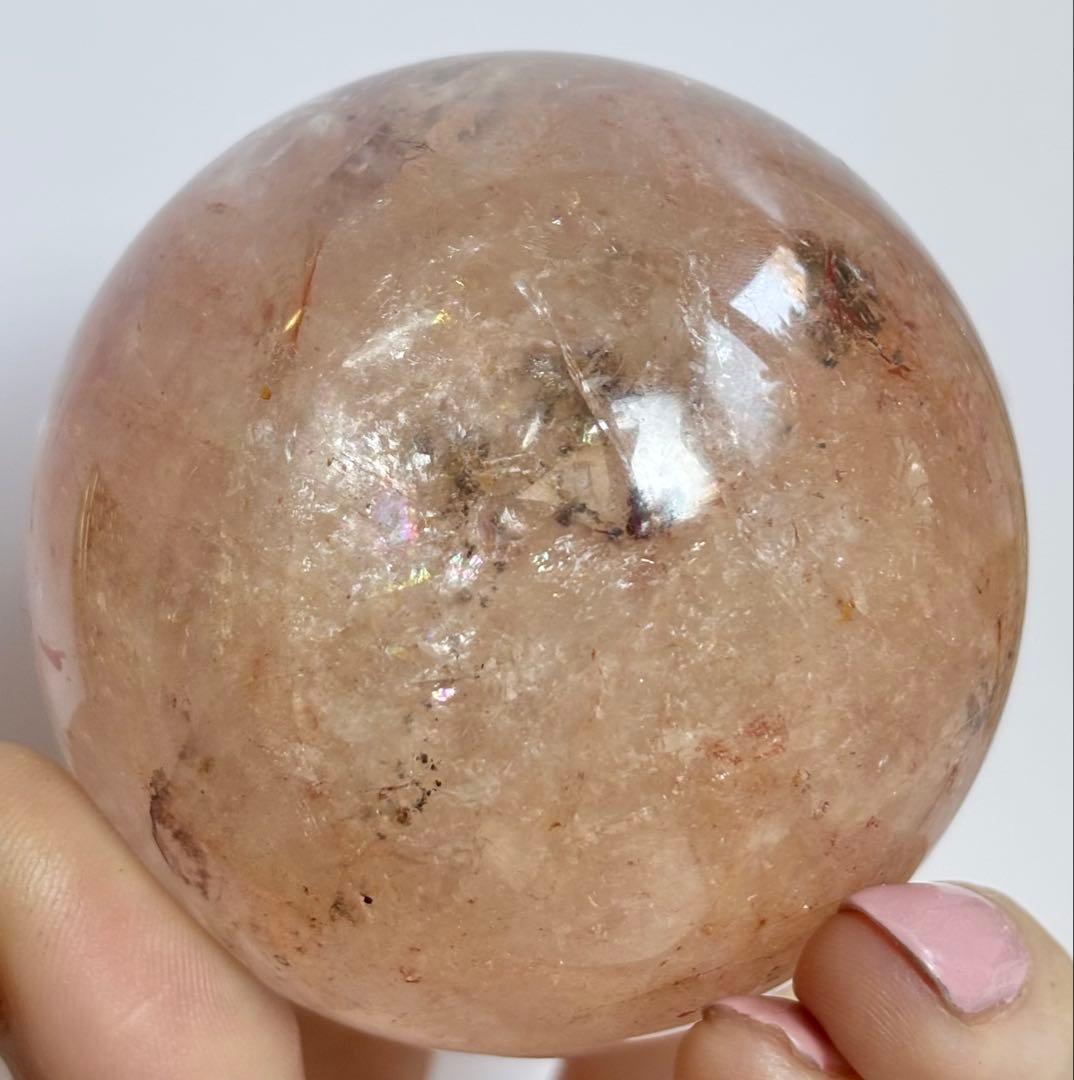 高品質《内部パイライトキューブ共生》ファイヤークォーツ スフィア 希少鉱物標本