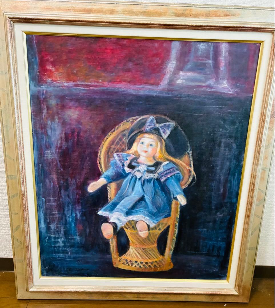 人形の油彩画 青いドレスの人形