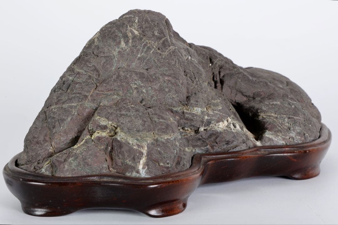 山景石 連山 遠山景 観賞石 台座付 3.4kg 水石 自然石 景石 盆景 盆石