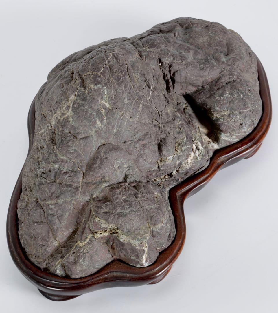 山景石 連山 遠山景 観賞石 台座付 3.4kg 水石 自然石 景石 盆景 盆石