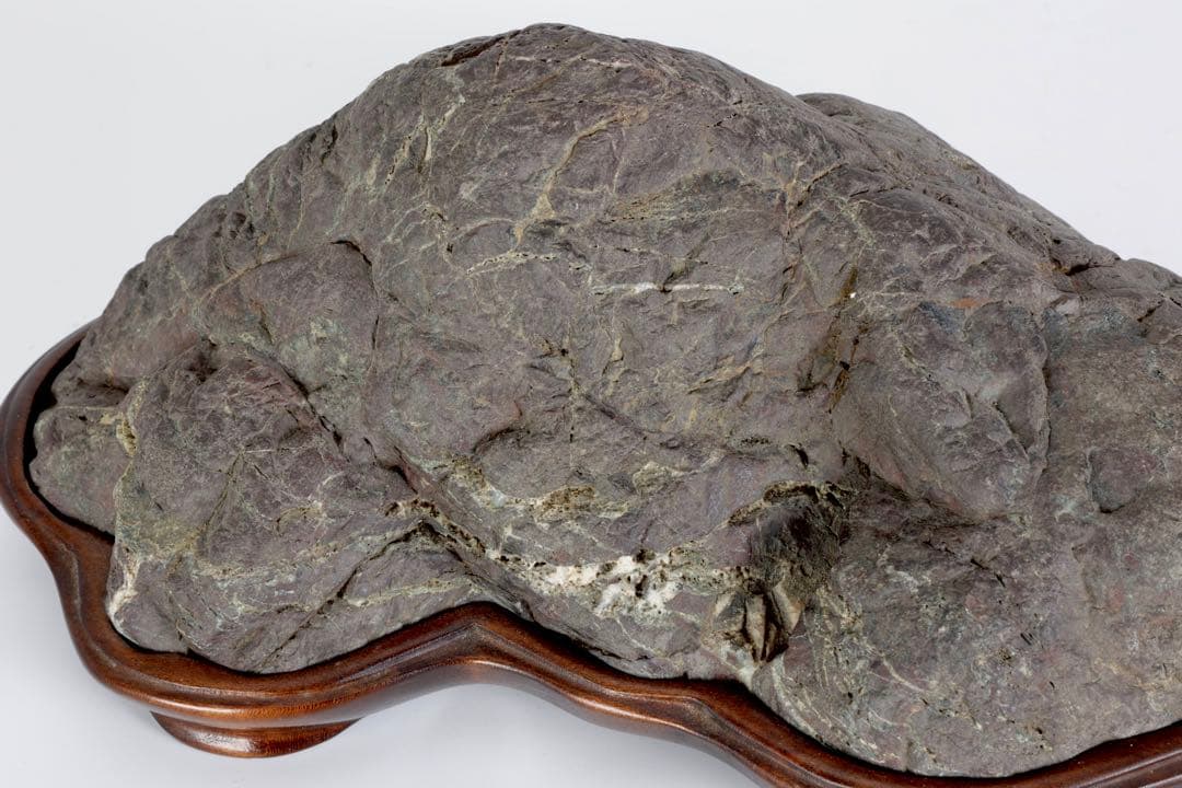 山景石 連山 遠山景 観賞石 台座付 3.4kg 水石 自然石 景石 盆景 盆石