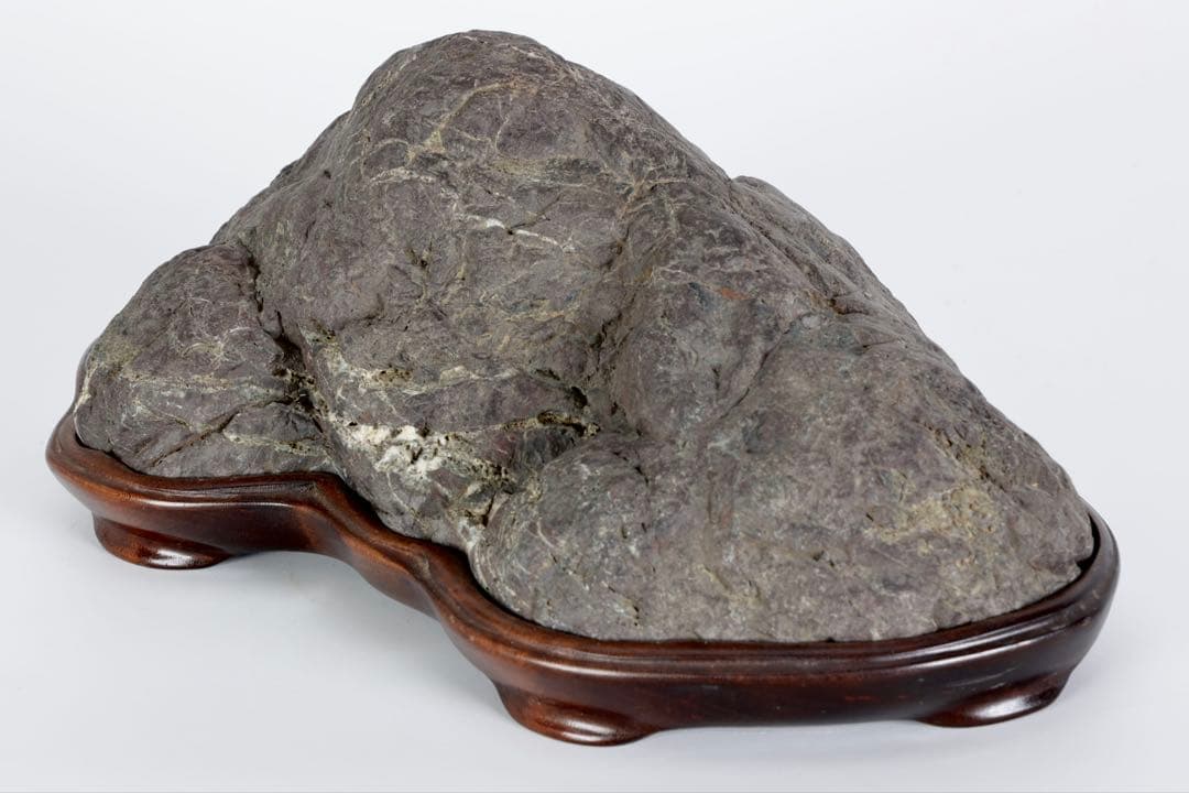 山景石 連山 遠山景 観賞石 台座付 3.4kg 水石 自然石 景石 盆景 盆石