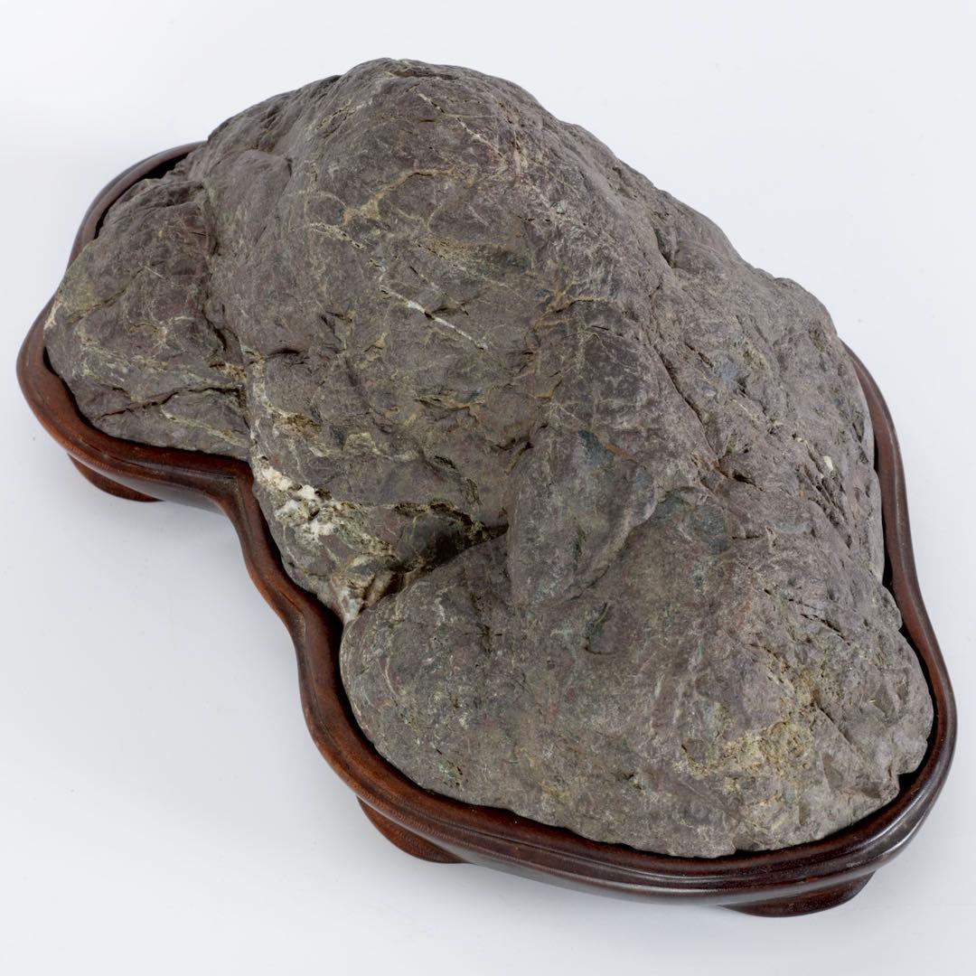 山景石 連山 遠山景 観賞石 台座付 3.4kg 水石 自然石 景石 盆景 盆石