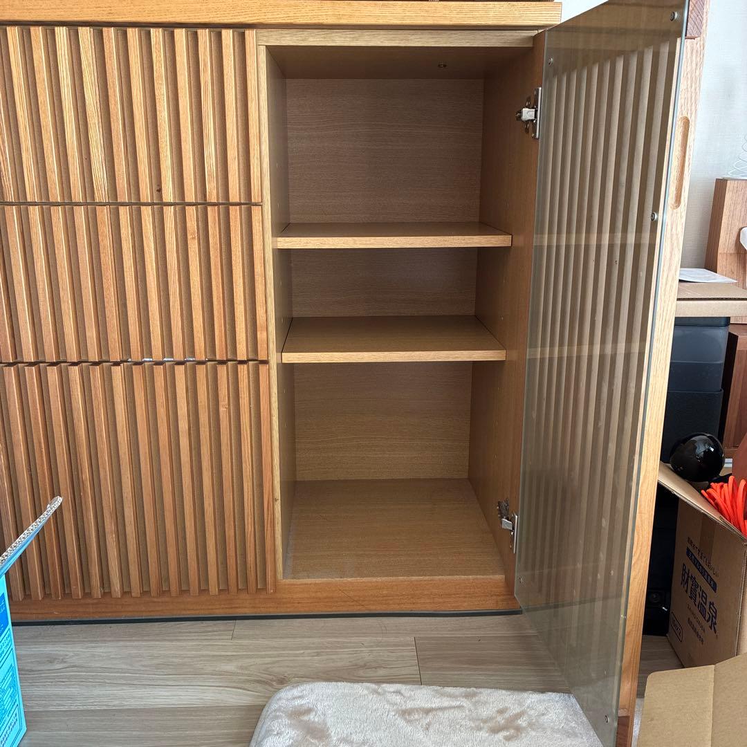 【タイムセール1.20まで】ナチュラルウッド スリットデザイン 食器棚