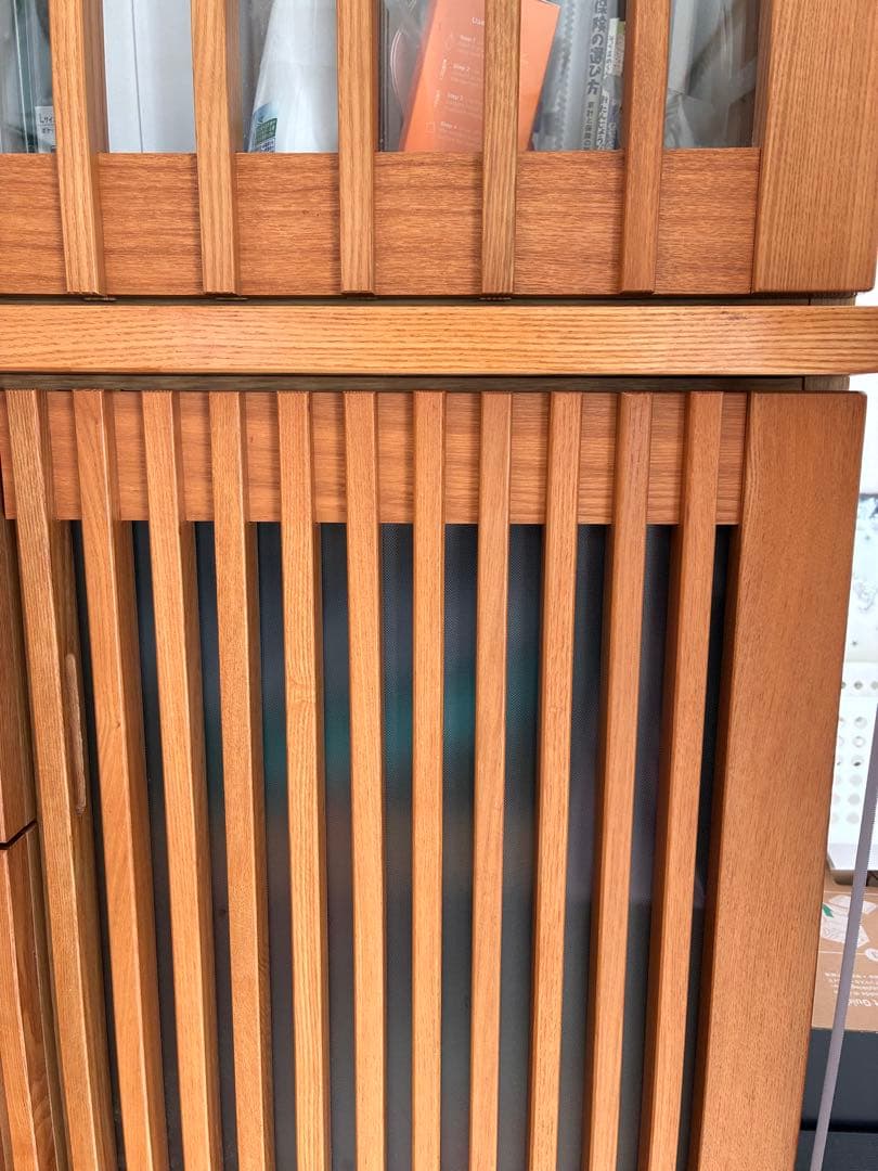 【タイムセール1.20まで】ナチュラルウッド スリットデザイン 食器棚