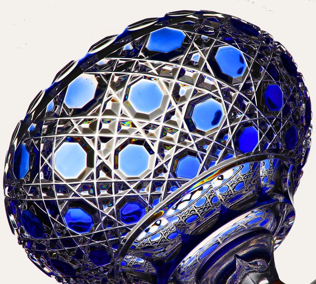 オールド・バカラ 最高級 ディアマン・ピエーリー 青色被せ 切子特大