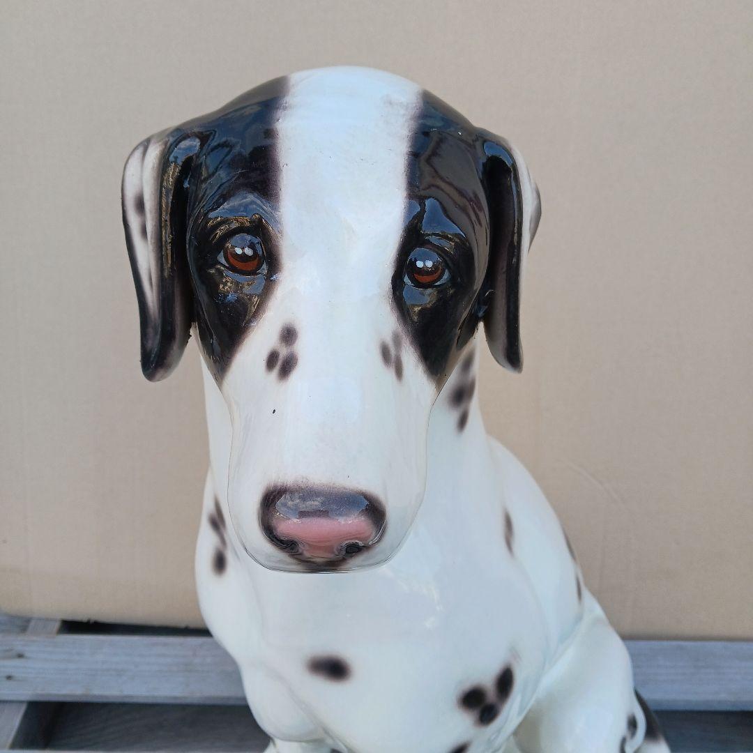 新品　陶器犬　大型犬　ダルメシアン　難有　オブジェ　置物　ホワイト　白色　高級品