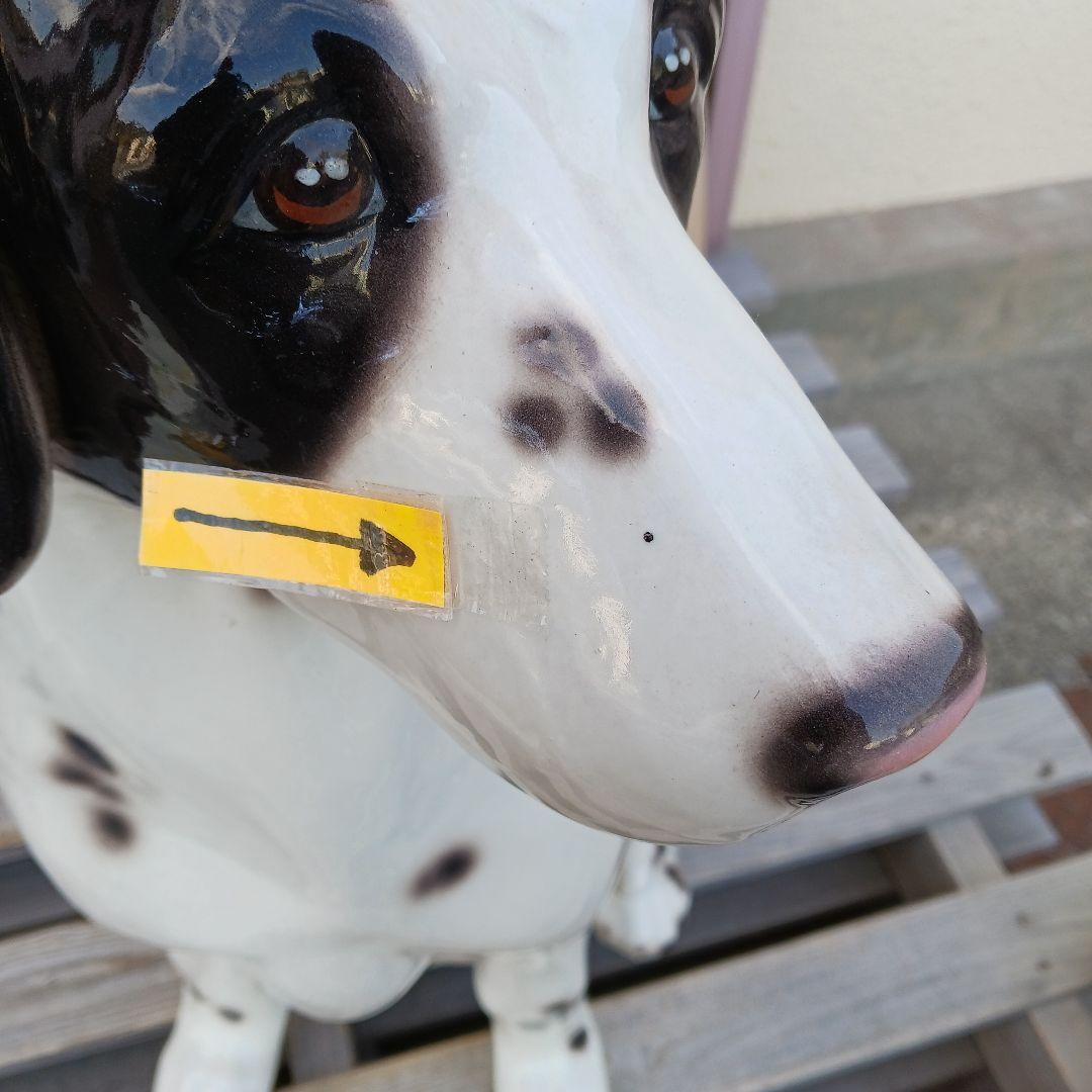 新品　陶器犬　大型犬　ダルメシアン　難有　オブジェ　置物　ホワイト　白色　高級品