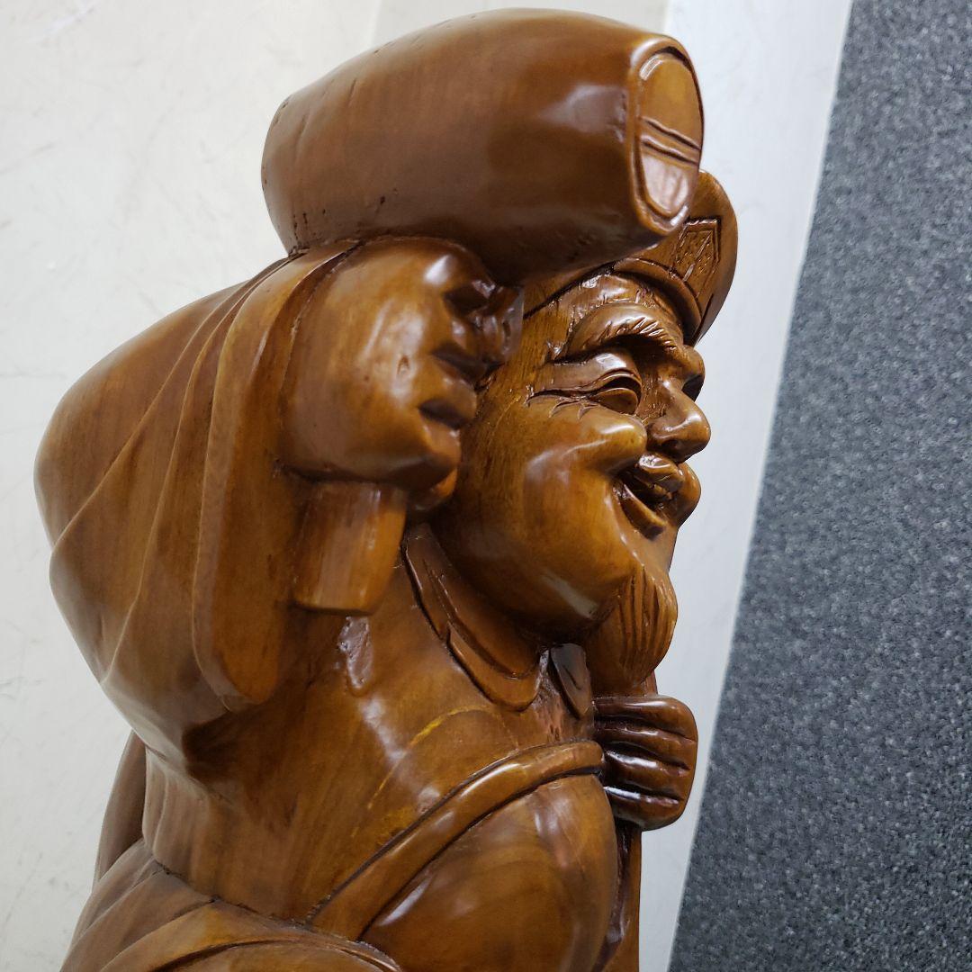 Bフライデー蔵出し大特価中 縁起物 楠材1木彫り☆大黒天像☆全高 約