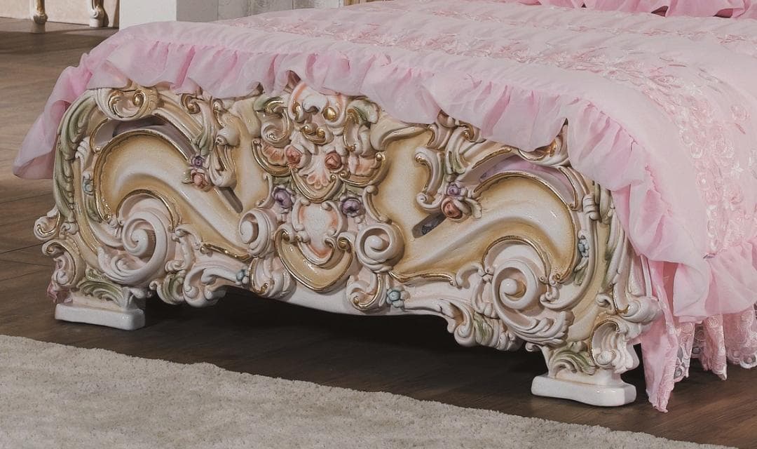 クラシックロココ調　シングルベッド　レザーピンク　高級家具BC105-5