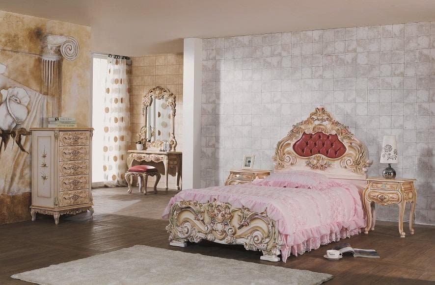 クラシックロココ調　シングルベッド　レザーピンク　高級家具BC105-5