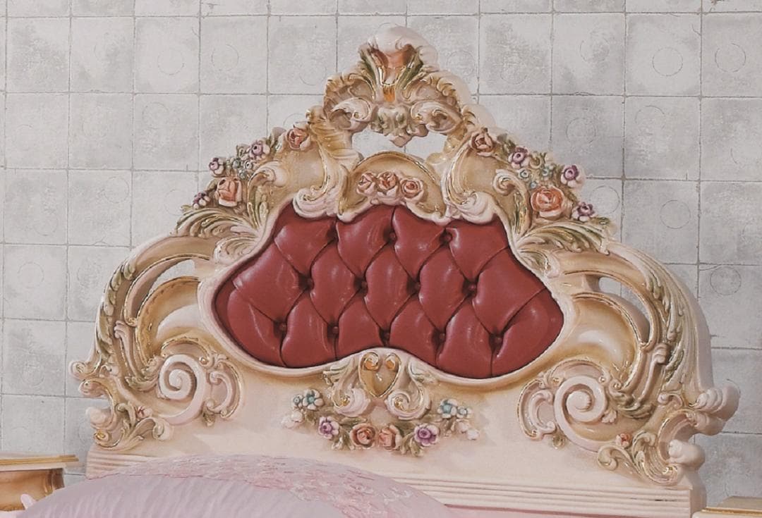 クラシックロココ調　シングルベッド　レザーピンク　高級家具BC105-5