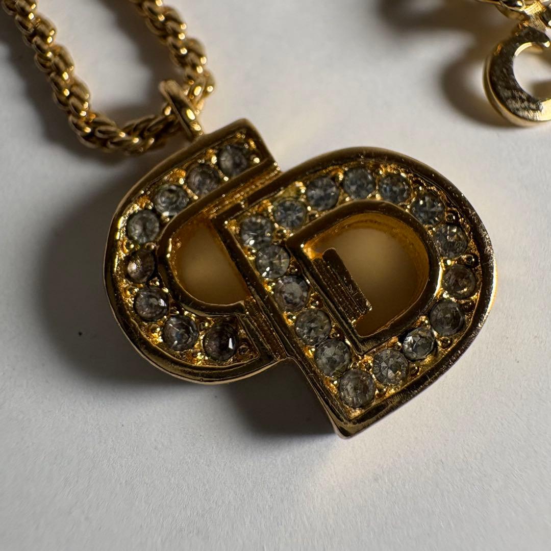 美品】 ディオール Dior ネックレス CDロゴ ラインストーン ゴールド