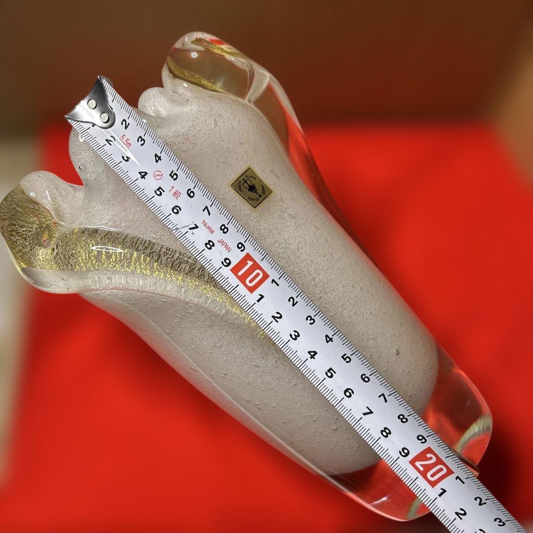 セール中‼️イワタガラス フラワーベース 透明ガラス、白色、金色 吹き