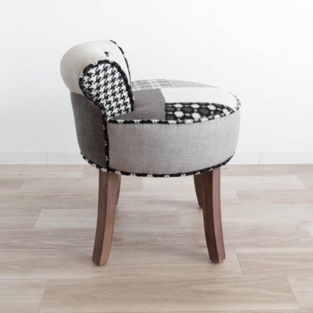 パッチワークチェア チェック柄 ライトグレー