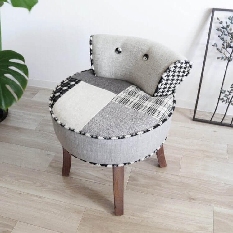 パッチワークチェア チェック柄 ライトグレー