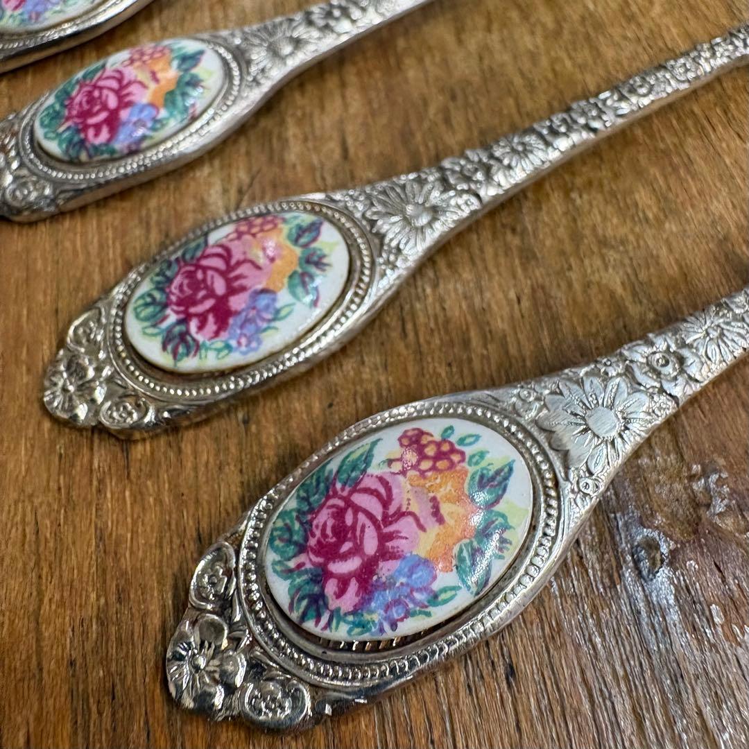 ヴィンテージ 七宝焼 銀メッキ 薔薇 ローズ アンティーク 昭和レトロ