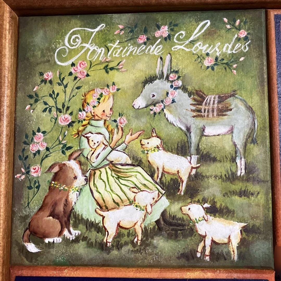 トールペイント作品　少女と動物達/聖夜