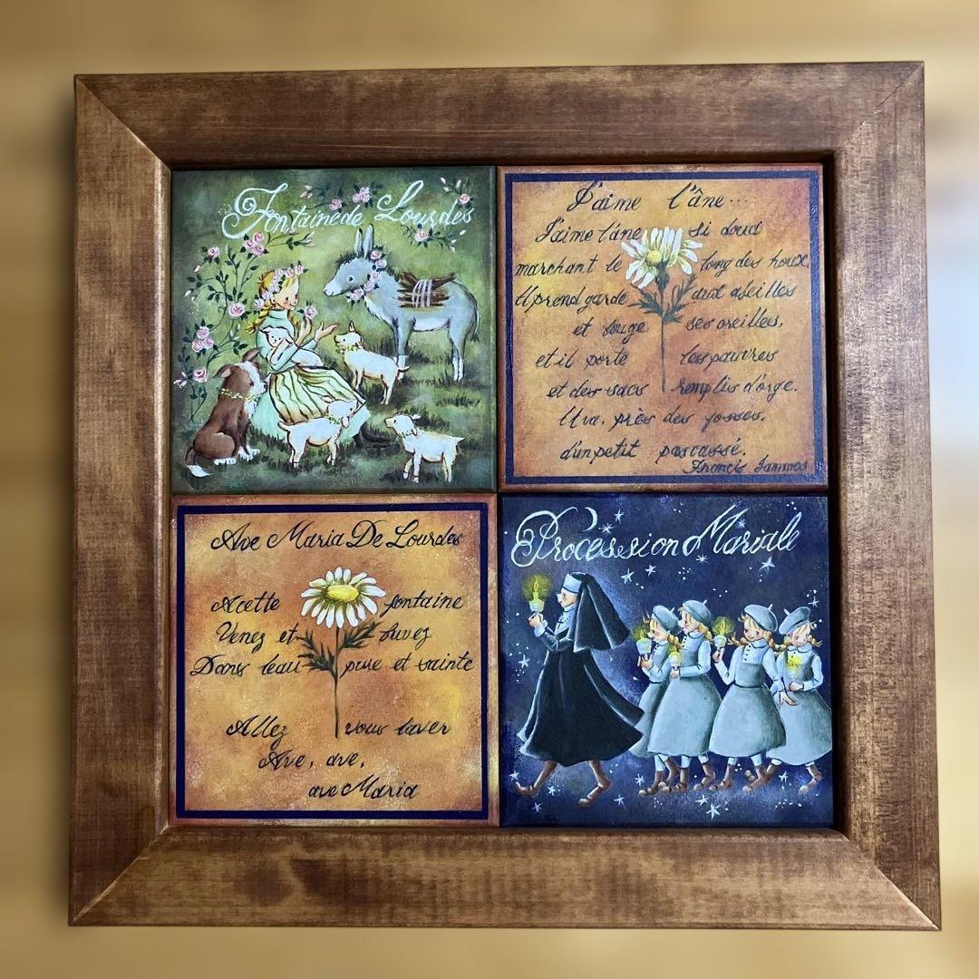 トールペイント作品　少女と動物達/聖夜