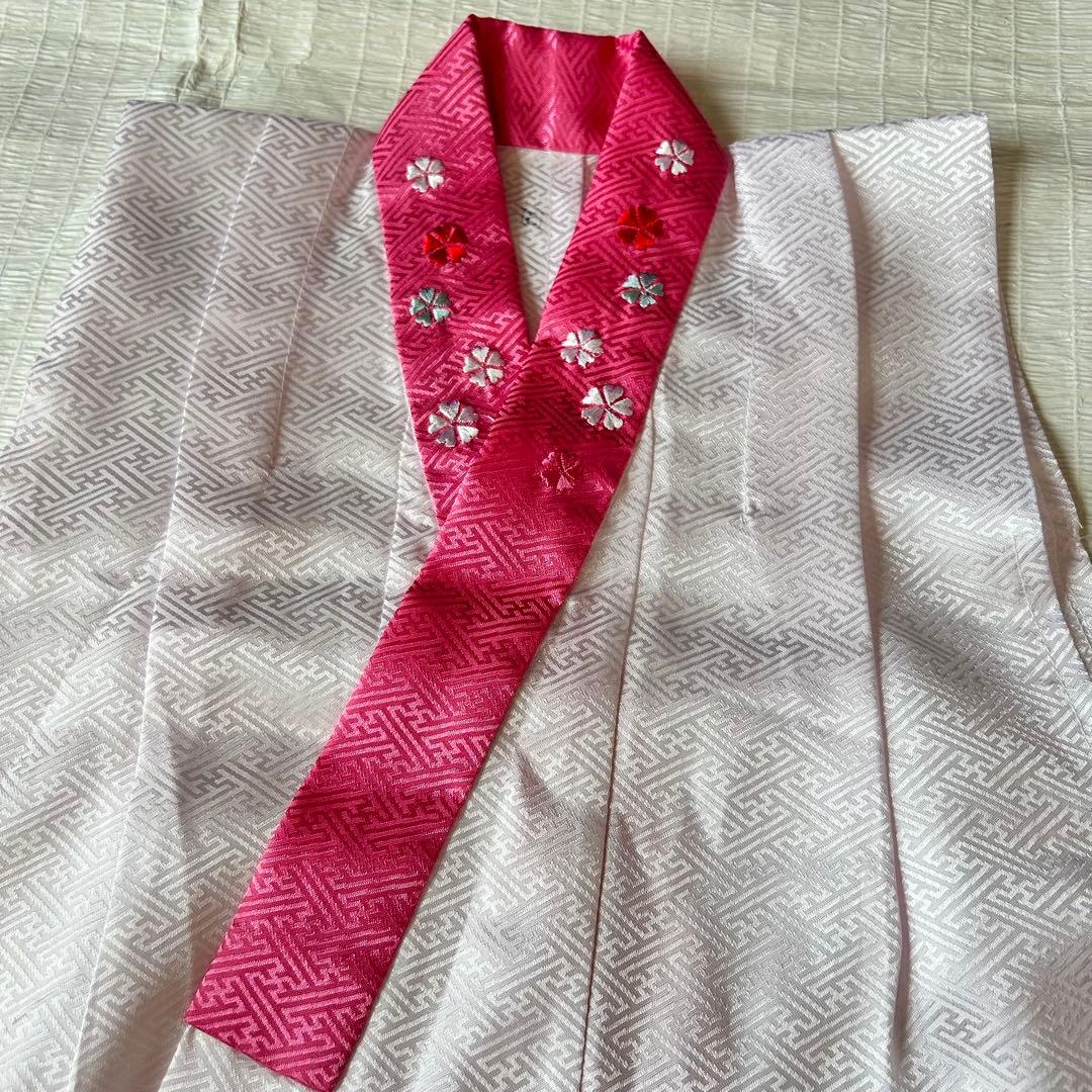 七五三 3歳 子供着物 753 アンティーク着物 被布 女の子 三歳 ピンク 白