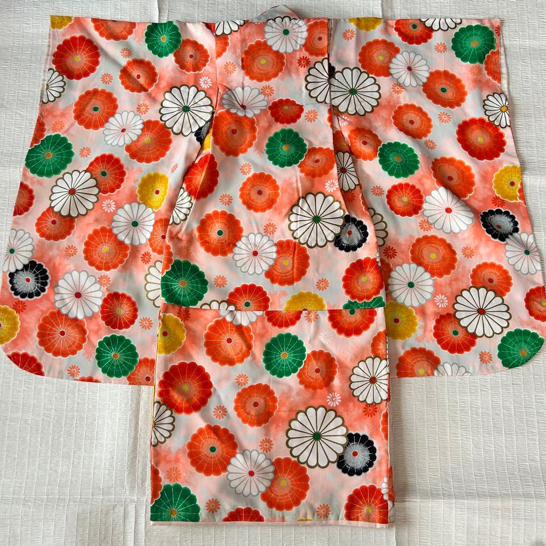 七五三 3歳 子供着物 753 アンティーク着物 被布 女の子 三歳 ピンク 白