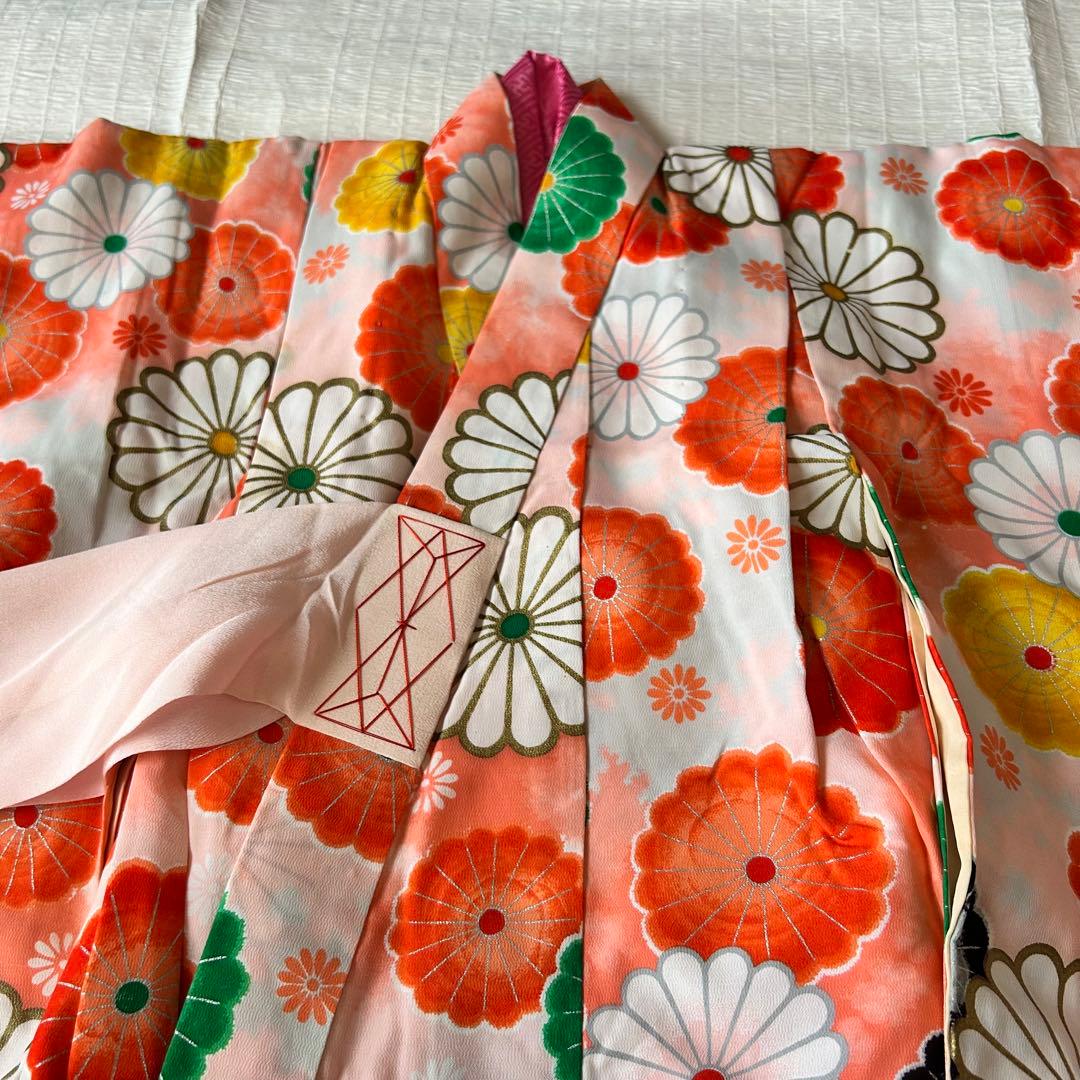 七五三 3歳 子供着物 753 アンティーク着物 被布 女の子 三歳 ピンク 白