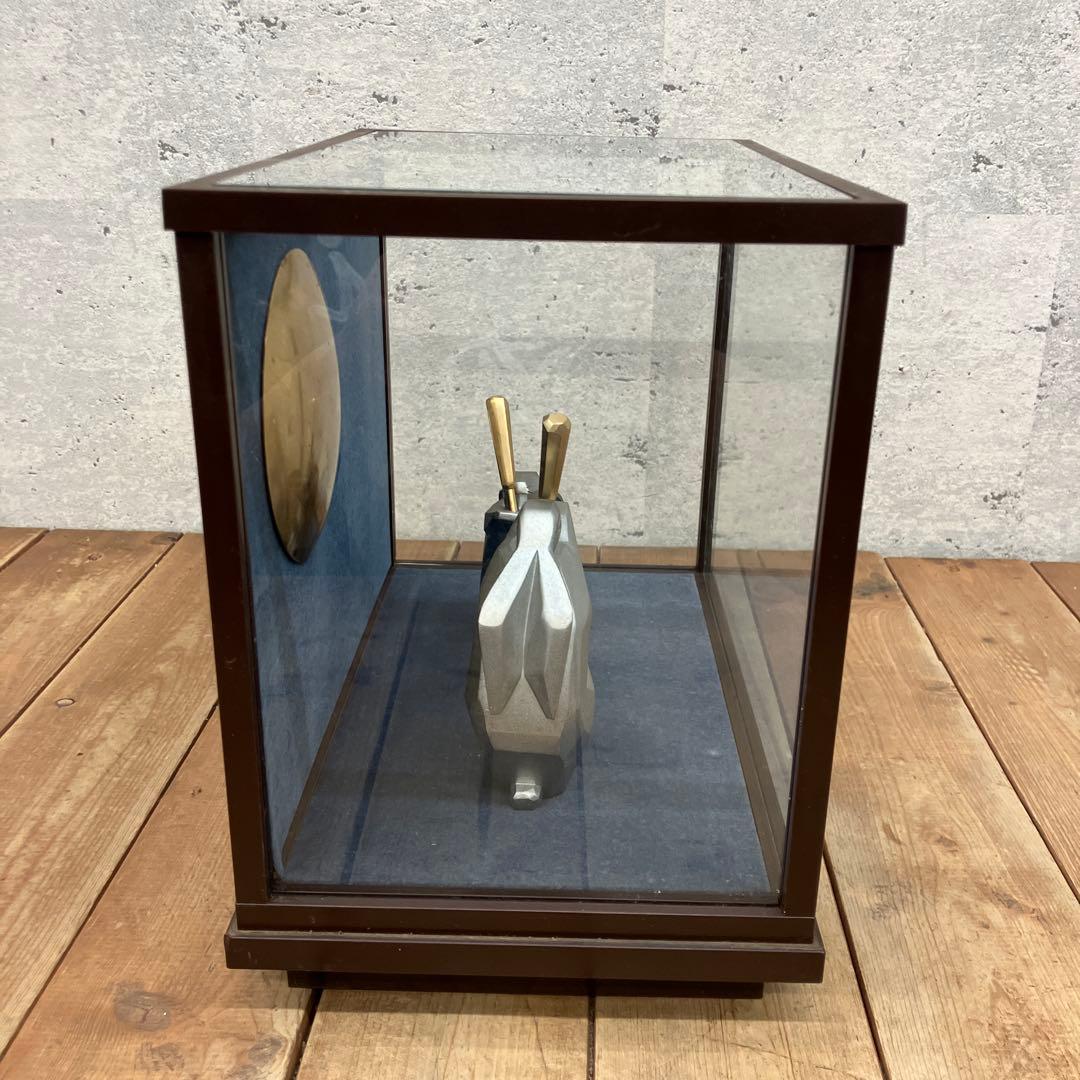 昭和レトロ 餅つきウサギ 兎 お月見 十五夜 満月 ショーケース入り 置物 飾り