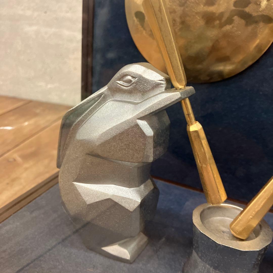 昭和レトロ 餅つきウサギ 兎 お月見 十五夜 満月 ショーケース入り 置物 飾り