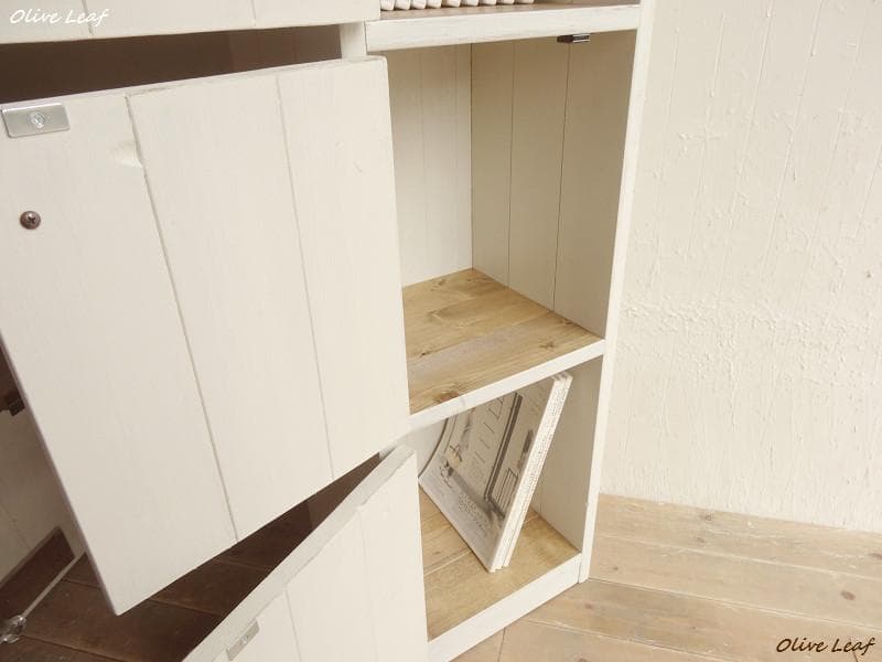 サイズ、デザインオーダー可！6段4扉スリムキャビネット●シャビーホワイト受注製作