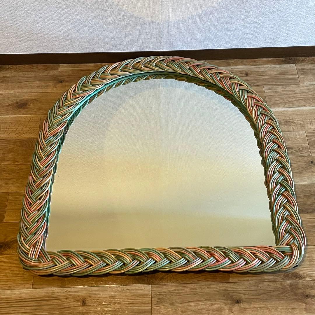 【ヴィンテージ】✴︎特大ラタンの壁掛けミラー✴︎